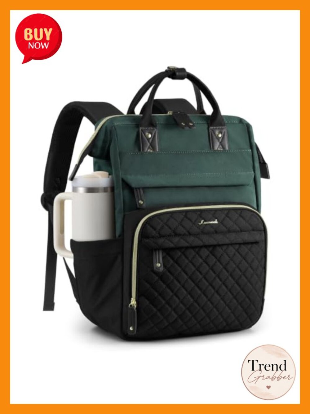 Quilted Laptop Backpack Women Waterproof Nylon Work Travel Bag